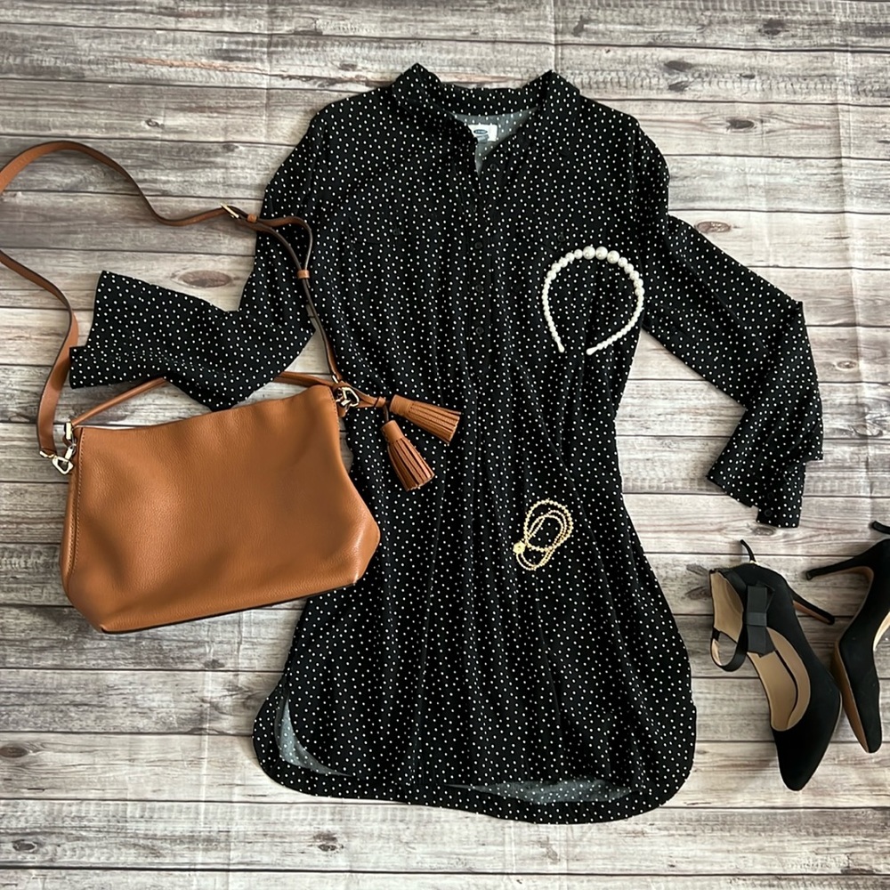 LARGE Dress Old Navy black white polka dot